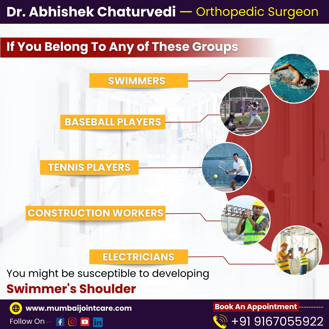 Swimmer’s Shoulder affects the tendons, which are the tissues connecting muscles to bones. In this condition, the tendons in the shoulder become inflamed and swollen, putting pressure on nearby bones, muscles or other tendons

#Mumbai #doctor #surgeon #ParentingTips #RohitSharma