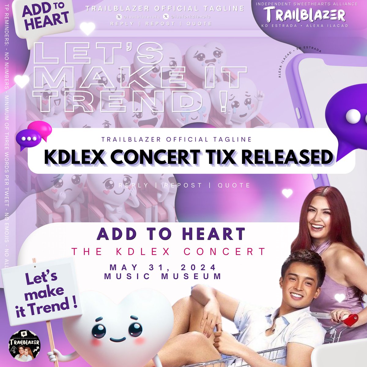 X Party! Sweethearts and Solids! OFFICIAL TAGLINE: KDLEX CONCERT TIX RELEASED #Kdlex #AddToHeartKDLEXConcert Kindly drop the tag if you see this post. Thank you! @kdestrada_ @alexailacad