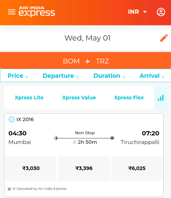 Special flight (one-way) between Bombay and Trichy on 1st May (tomorrow). Please use this opportunity. #AirIndiaExpress #Mumbai #Trichy @AirIndiaX @CSMIA_Official