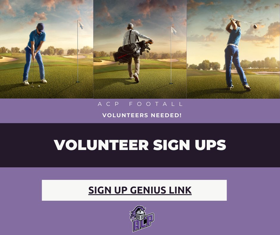 ACP Football athletes and family we are looking for volunteers for the Golf Tournament! signupgenius.com/go/5080944AAA6…