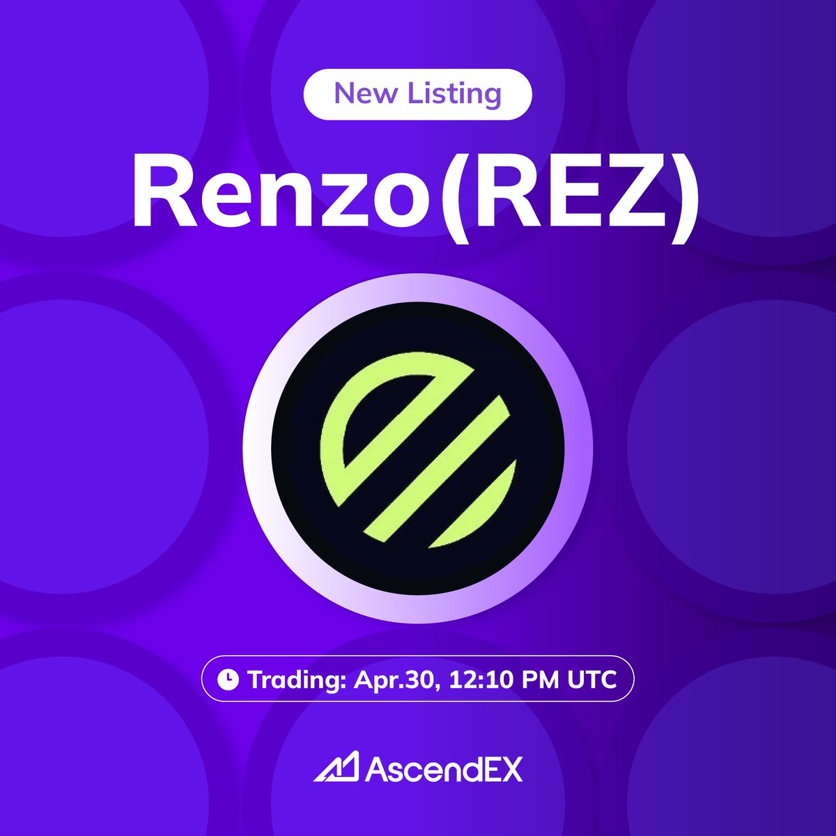 🔥AscendEX is thrilled to announce the  @RenzoProtocol ( $REZ) listing under the trading pair REZ/USDT. Details are as follows:

✅Deposit: April 29, 3:00 PM UTC 
✅Trading: April 30, 12:10 PM UTC 
✅Withdrawal: May 1, 12:10 PM UTC 
 
📖Project Intro👉 ascendex.com/en/support/art……