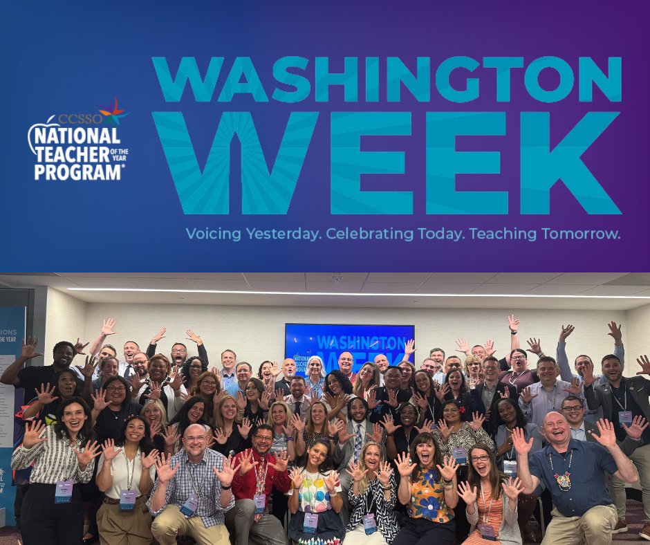 .@CCSSO is honored to host the 2024 National Teacher of the Year Program Washington Week!

#NTOY24 will engage in professional learning & conversations with policymakers, external partners & media to foster relationships that will create opportunities for ongoing leadership.