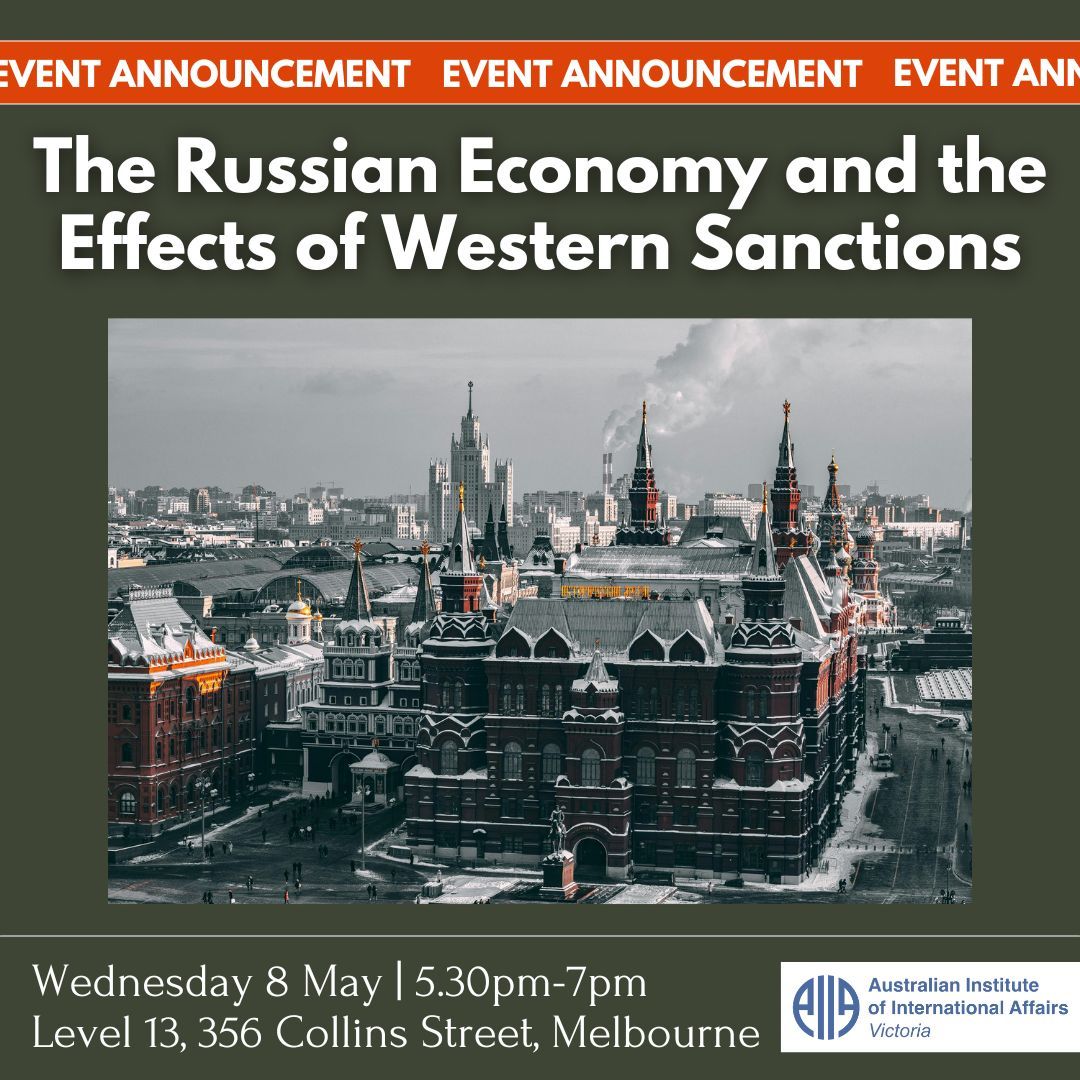 🚨 EVENT ANNOUNCEMENT 🚨

The Russian Economy and the Effects of Western Sanctions 
📅 May 8, 2024
⏰ 5:30-7 PM AEST
📍 356 Collins St, Melbourne
🔗 Register: [Link in Bio]

Explore the impact of sanctions on Russia with Vladimir Milov and Dr. Maxim Ananyev.