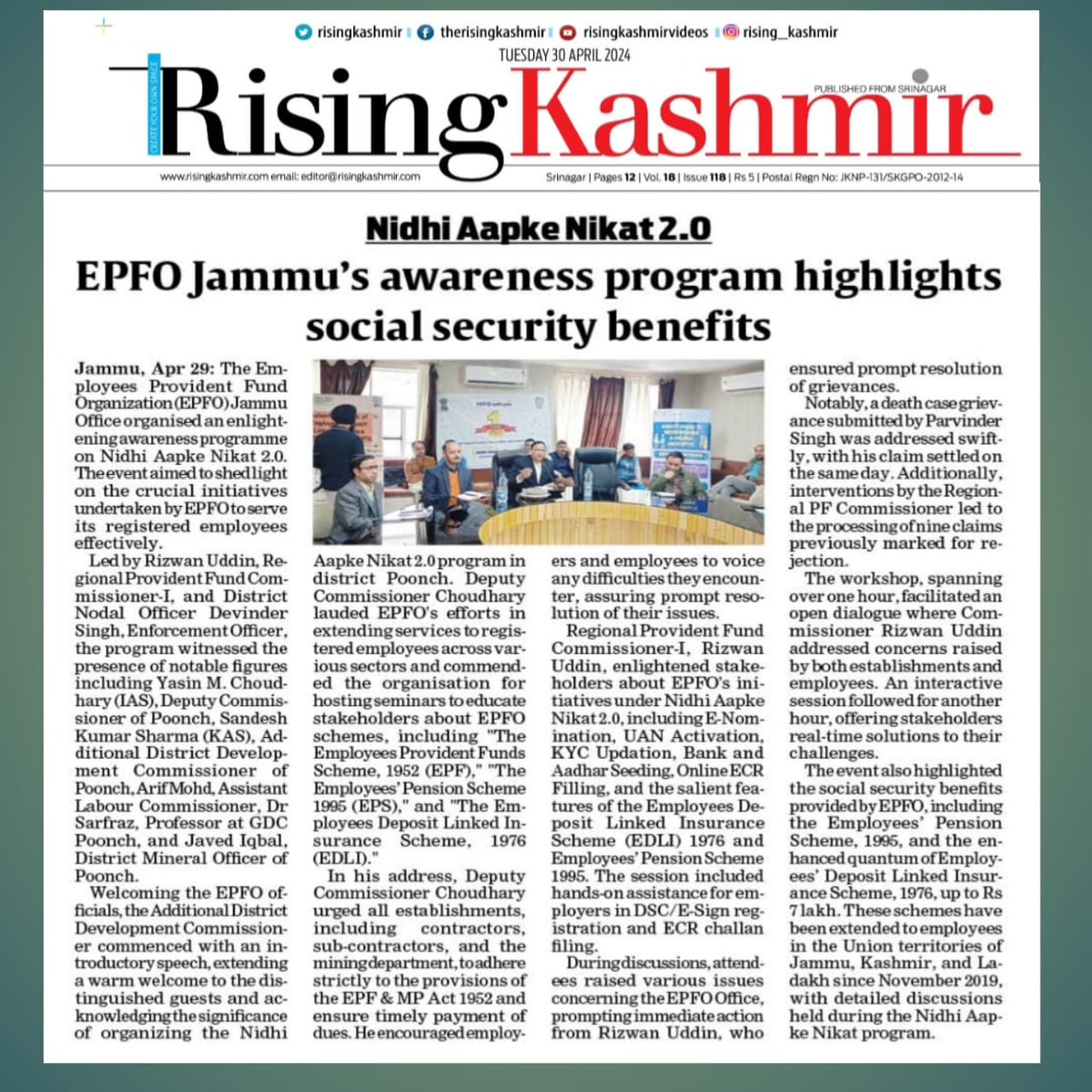 NIDHI APKE NIKAT PROGRAM 2.0 conducted by EPFO, Jammu at Conference Hall, Dak Bungalow, Poonch. Thanks @RisingKashmir