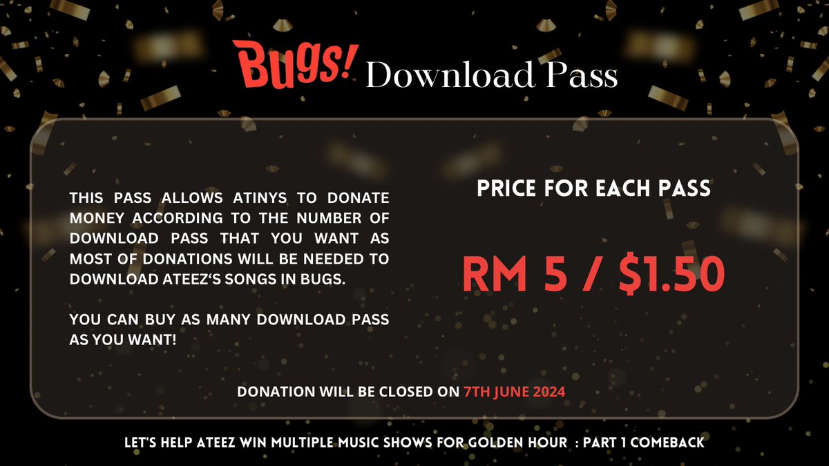 BUGS Download Pass • Buy Unlimited Bugs Download Pass • Weigh 80% and enter Top 200 Bugs Weekly Chart and Circle Chart for music show wins! 🔗 forms.gle/QJ7xJSo4Wr2JVj… #GOLDENHOUR_Part1 #ATEEZ #에이티즈 @ATEEZofficial