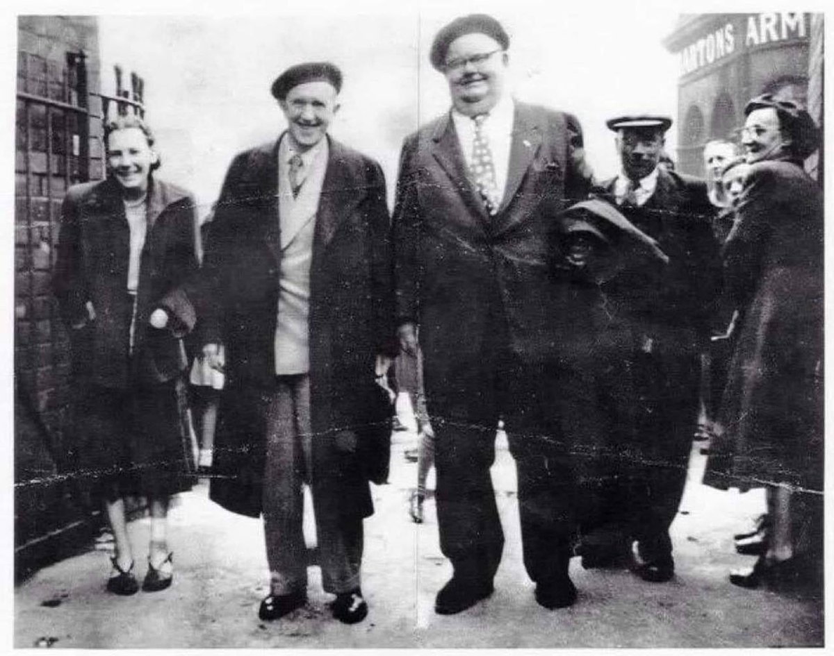 A photograph of Laurel and Hardy in Birmingham 1954