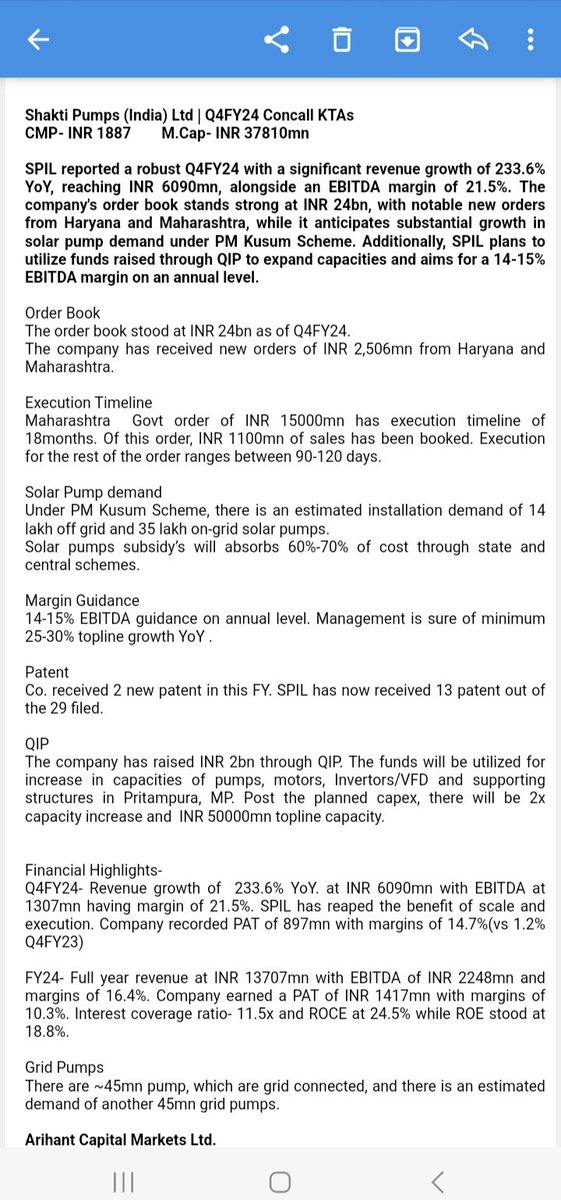 Shakti Pumps #Q4FY24 concall updates by Arihant Capital Markets.

@dhruvbajaj184 from our team covered  the business in our YouTube channel.

Link to the video in the comment below.