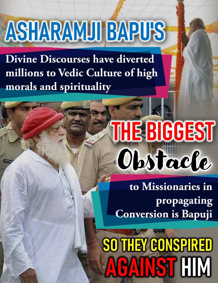 @AnjuSachdev12 @AzaadBharatOrg Absolutely correct said. Sant Shri Asharamji Bapu Saved dharma and played a vital role of 
#RoadBlockToConversion
He conducted shivir, made realise importance of dharma to poor innocent Hindus living in rural areas. Bapuji did Ghar Vapasi of them. 
This is Cause of Conspiracy