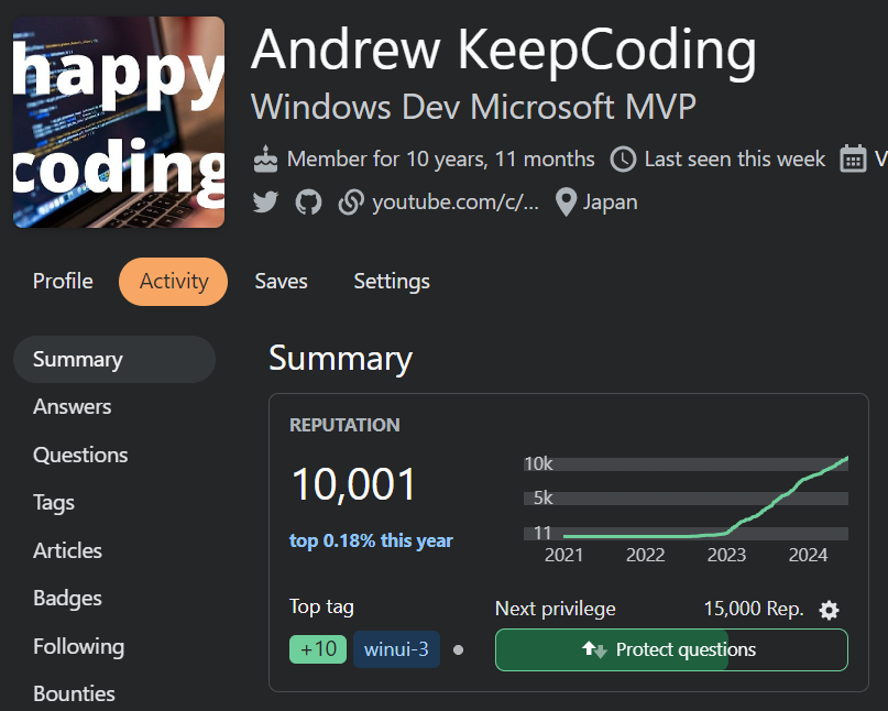 10K is a big milestone for me.🥳
It took me 2 years, but I’m 100% sure that I’ve learned a lot from it. Let’s keep learning!
🔥🔥🔥🔥🔥🔥🔥🔥🔥🔥
#stackoverflow #winui3 #windowsdev