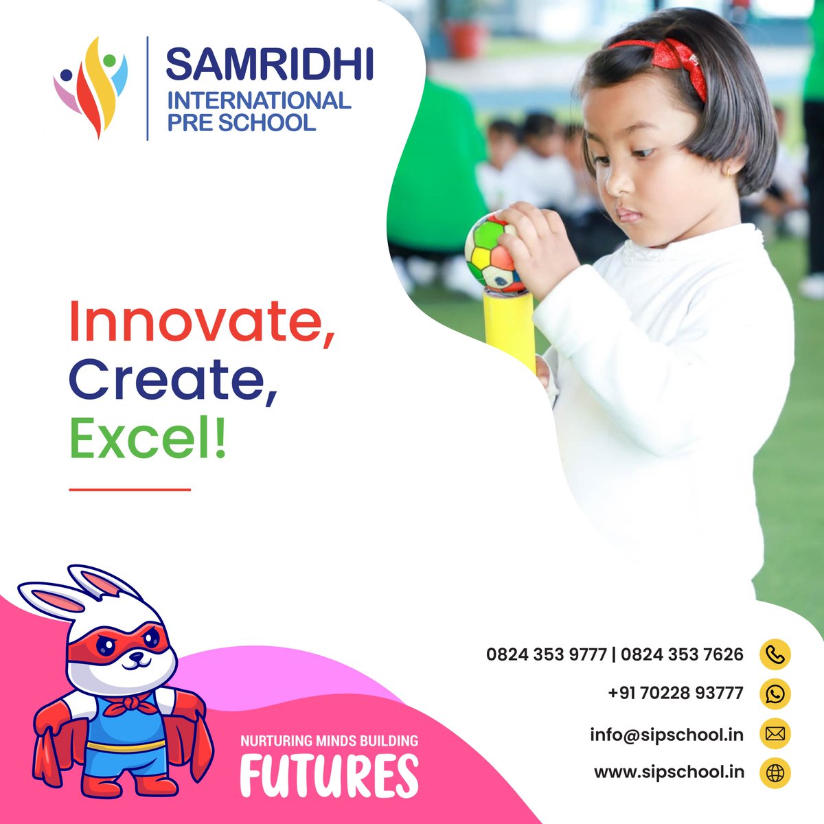 At Samridhi International Pre School, innovation is encouraged, creativity is celebrated, and excellence is achieved!  Join us in shaping a brighter future!  #CuriosityToCreativity #ShineBright #NurturingYoungMinds #PassionForProgress #InnovativeEducation #SamridhiSuccess