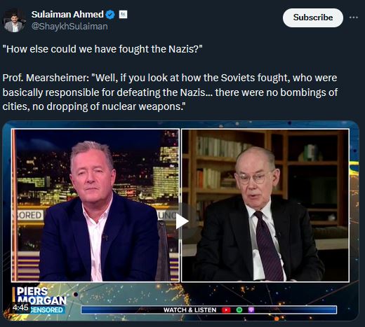 I see Mearsheimer has completed his transformation into a boilerplate tankie. We'll see David Sacks saying, 'Actually, Stalinism was good' any moment now.