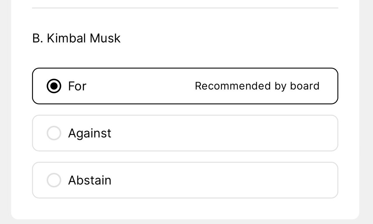 Just voted yes on Elon Musk’s comp package from 2018 and for Kimbal Musk to be a board member. Make sure you vote and register all your shares.