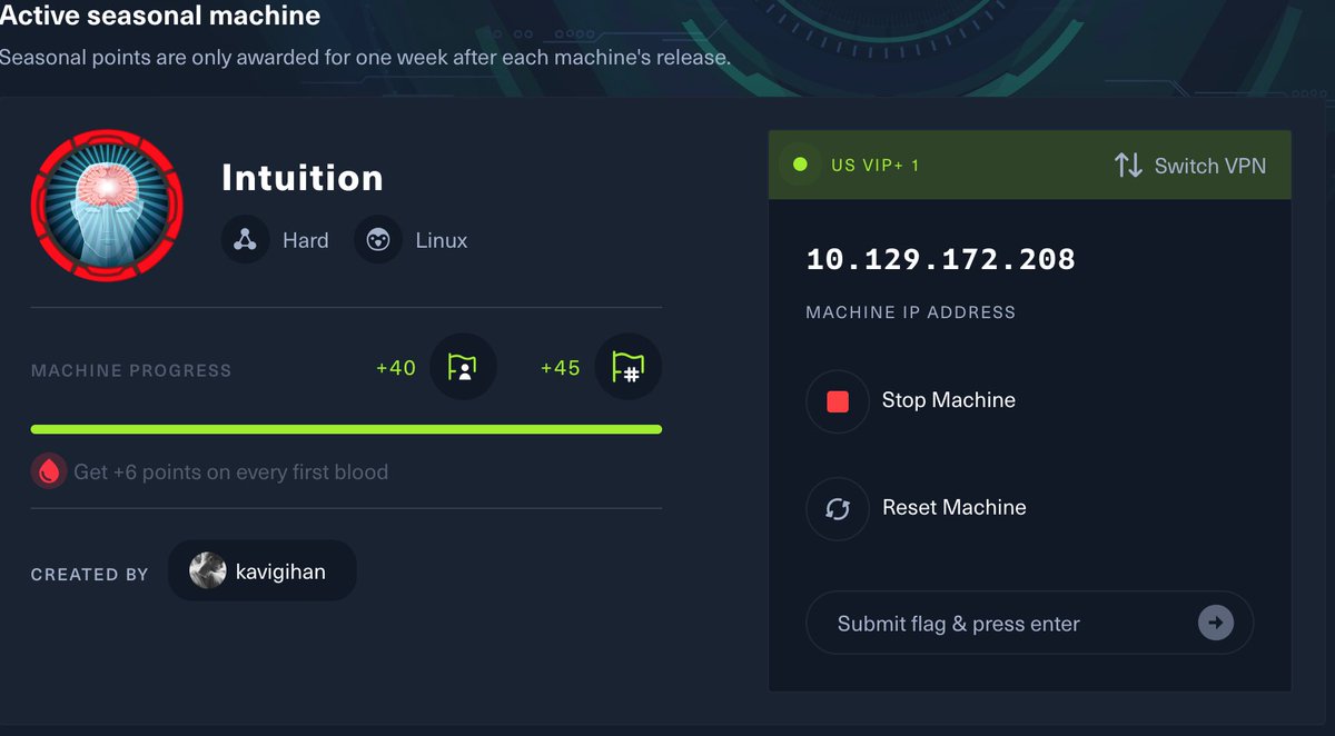 Intuition has been #Pwned! Season 5
@hackthebox_eu