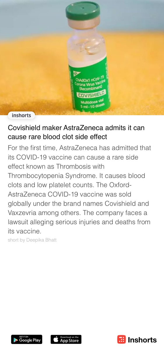 Wow!!! Now we know why this company donated through Electoral Bonds Covishield maker AstraZeneca admits it can cause rare blood clot side effect shrts.in/uCXXK -via inshorts