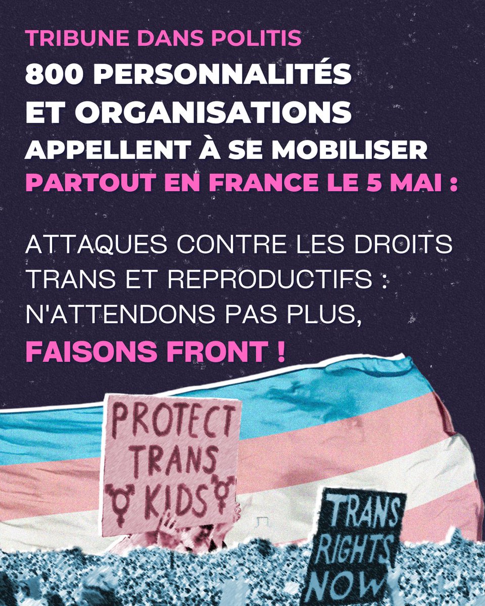 #Rassemblement - Mobilisons-nous le 5 mai pour demander une véritable politique publique d’accompagnement des personnes trans, pour faire avancer les droits des personnes #trans. Soyons nombreu•x•ses, dans un contexte de multiplication dangereuse des discours #transphobes.