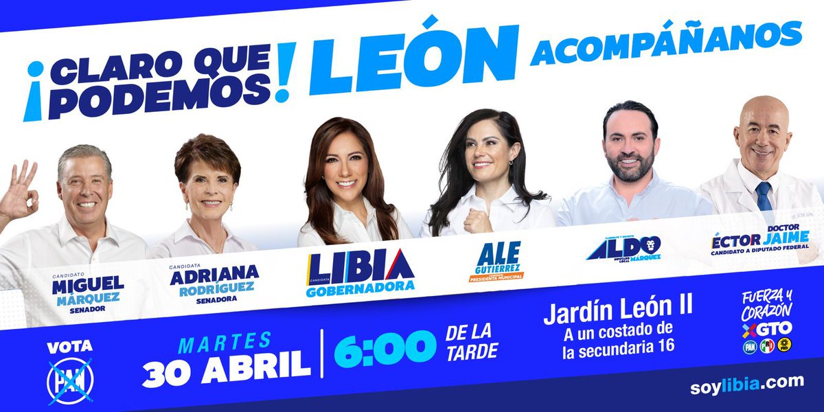 ¡En Guanajuato #ClaroQuePodemos porque vamos juntos y vamos fuertes! 💙 Nos vemos mañana en León II a las 6:00 P.M.  #LibiaGobernadora #VotaLibia