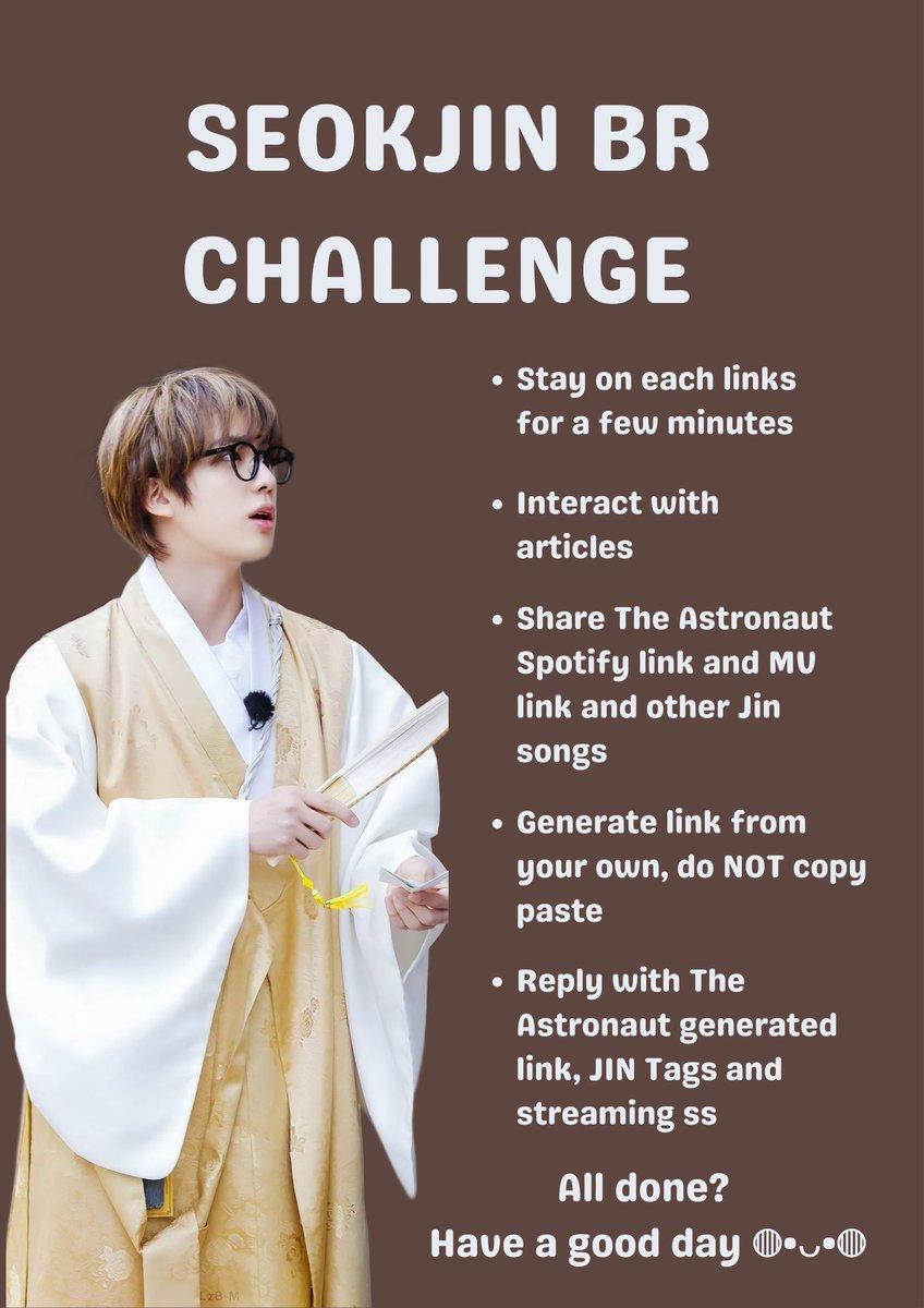 SEOKJIN BR CHALLENGE NAVER shorturl.at/bHOT7 DAUM shorturl.at/mrsJ9 Google En shorturl.at/mqtV5 Google Kr shorturl.at/amGN7 Wiki En shorturl.at/adAP2 Wiki Kr shorturl.at/cflsz ✅Stay on each page for few minutes ✅interact with the articles…