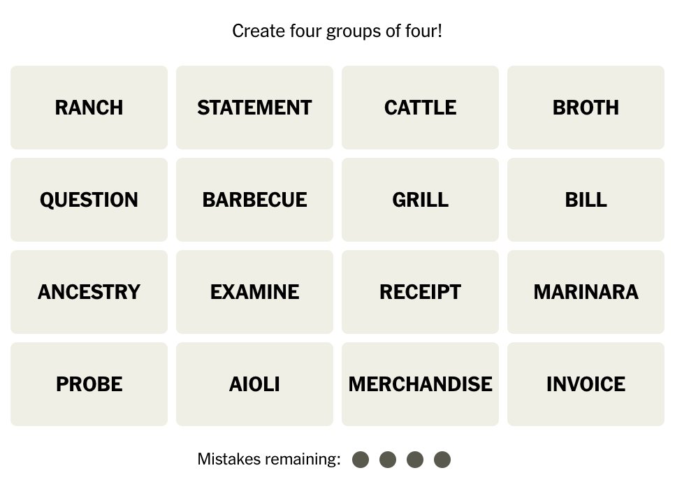 How did you do in Connections today? Players must select four groups of four words without making more than three mistakes. Play here: nyti.ms/3JHRZfi