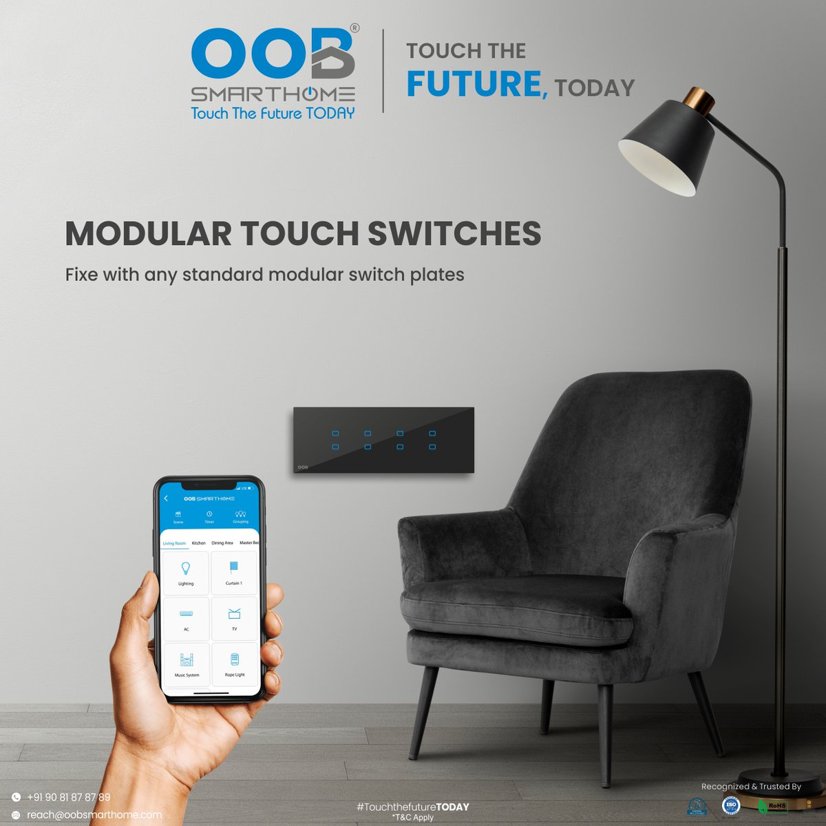 Integrate our modular touch switch seamlessly with any standard modular OOB SmartHome touch panel for a sleek and unified smart home experience.

for quick inquiry call on: +91 90 81 87 87 89
.
.
#oobsmarthome #connectedhome #smarttechnology #viral #sorts #viralshorts #innovation