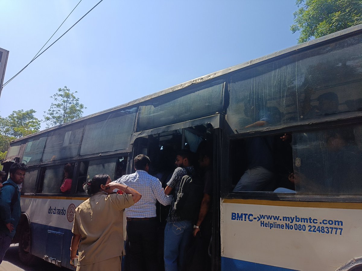 I request to the Indian government to give more buses in public service 
As in this image you can see how people are taking risk of there life. The bus is almost full then also people are trying to go inside of the bus. #BMTC #government #bangalore