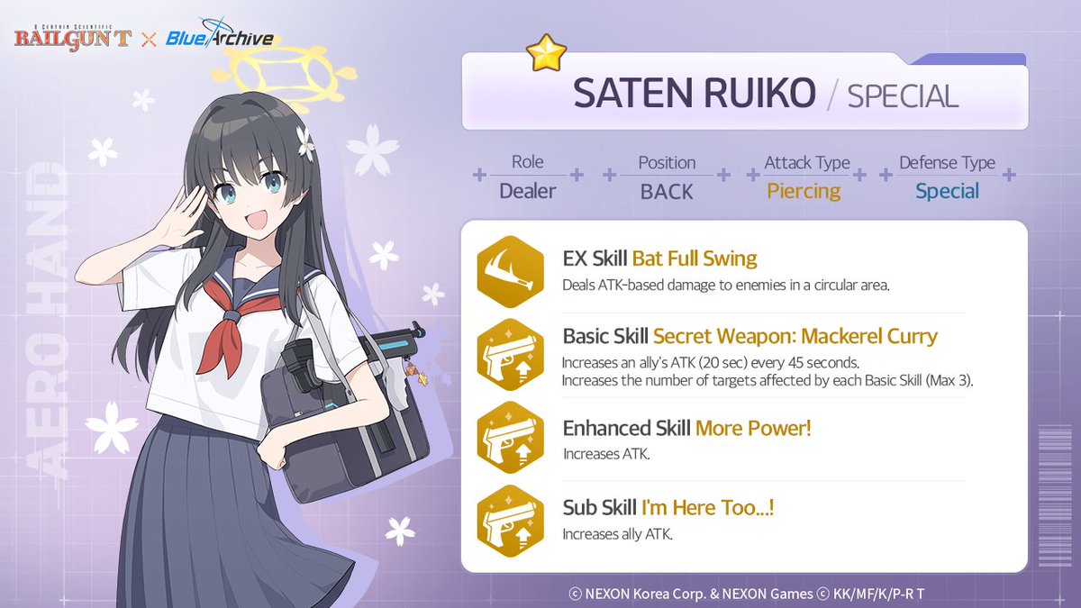 Meet Ruiko, one of the students appearing in the 'A Certain Scientific Record of Youth' Event! Take a look at those skills! ※ Ruiko is an 'A Certain Scientific Railgun T' collab event character and cannot be recruited from Regular or Pick-Up Recruitment. #BlueArchive