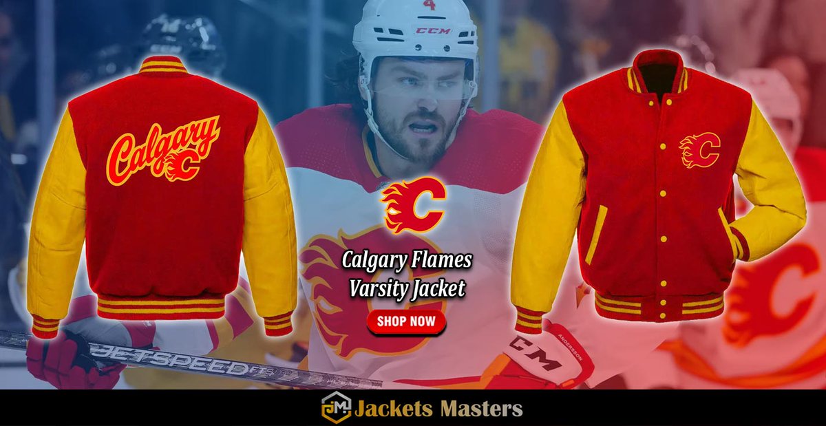 #CalgaryFlames Red and Gold Full-Snap Wool/Leather Varsity Jacket. Shop From jacketsmasters.com ---------------------------------- jacketsmasters.com/product/calgar… #gift #sale #ootd #style #cosplay #costume #fashion #Jacket #Calgary #Flames #flamesnation
