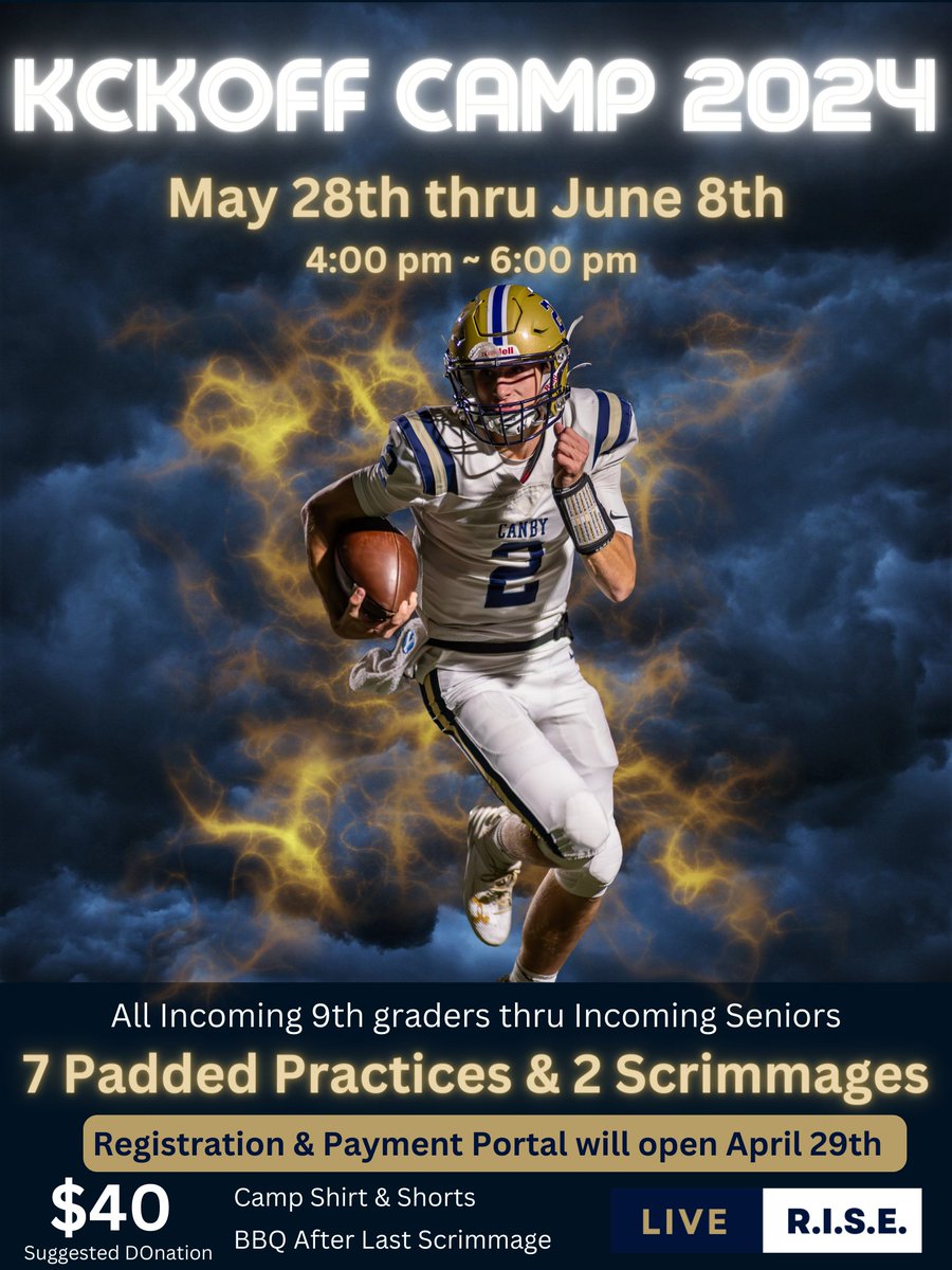 Kickoff Camp Registration is now open! Registration Link: forms.gle/MRxeQjXTsuECvA… Donation Link: or-canby-lite.intouchreceipting.com/Canbyfootballt… @canbyschools @CanbyAthletics @CanbyHighSchool
