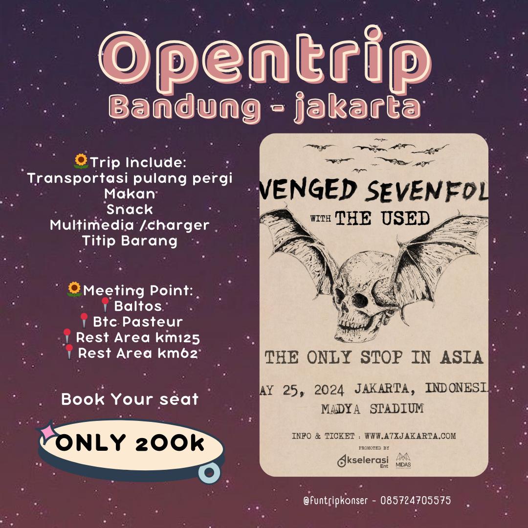 Open trip avenged sevenfold
Bandung - jakarta 
Only 200k
Yang mau berangkat bareng ke stadion madya yukk join dari sekarang

#a7xjakarta #avengedsevenfold