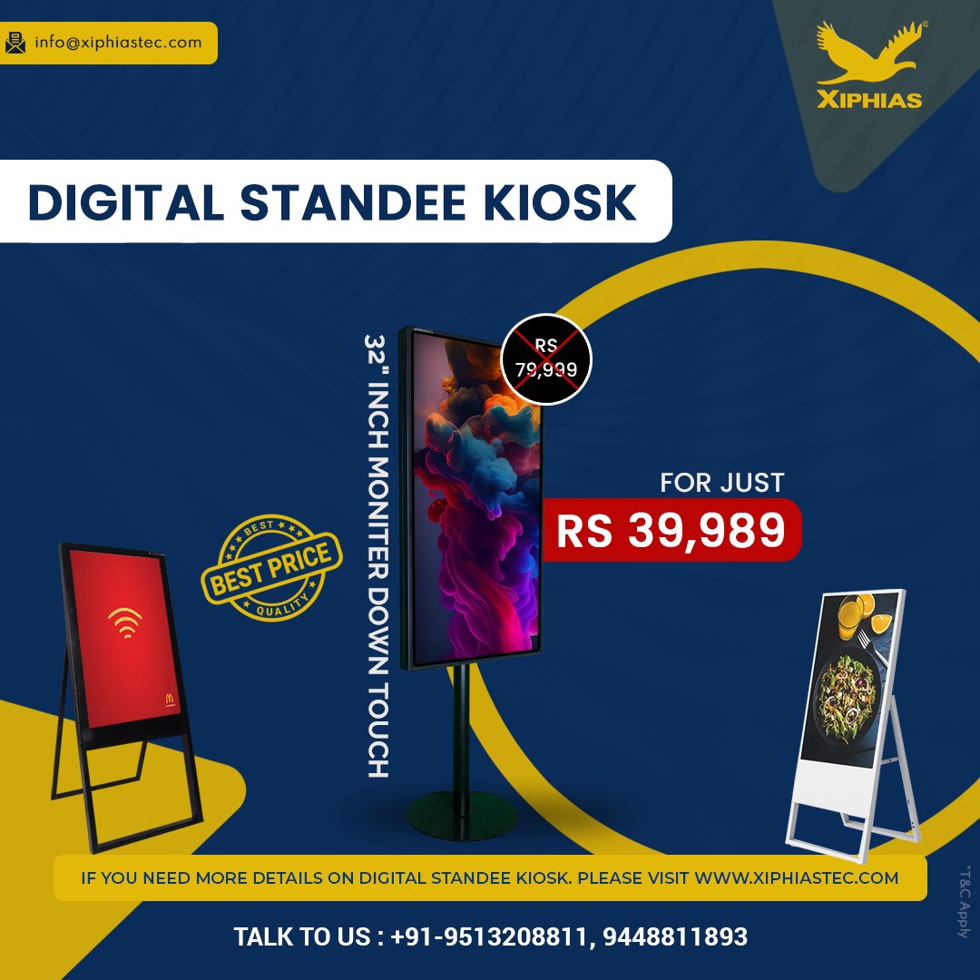 XIPHIAS0101's tweet image. Revolutionize your business with our Digital Standee Kiosk! Engage customers, showcase products, and boost sales effortlessly.

#XIPHIAS #DigitalStandeeKiosk #DigitalsignageKiosk #TouchScreenKiosk #Kiosk #ShoppingKiosk #InformationDisplayKiosk #digitalkioskdisplay