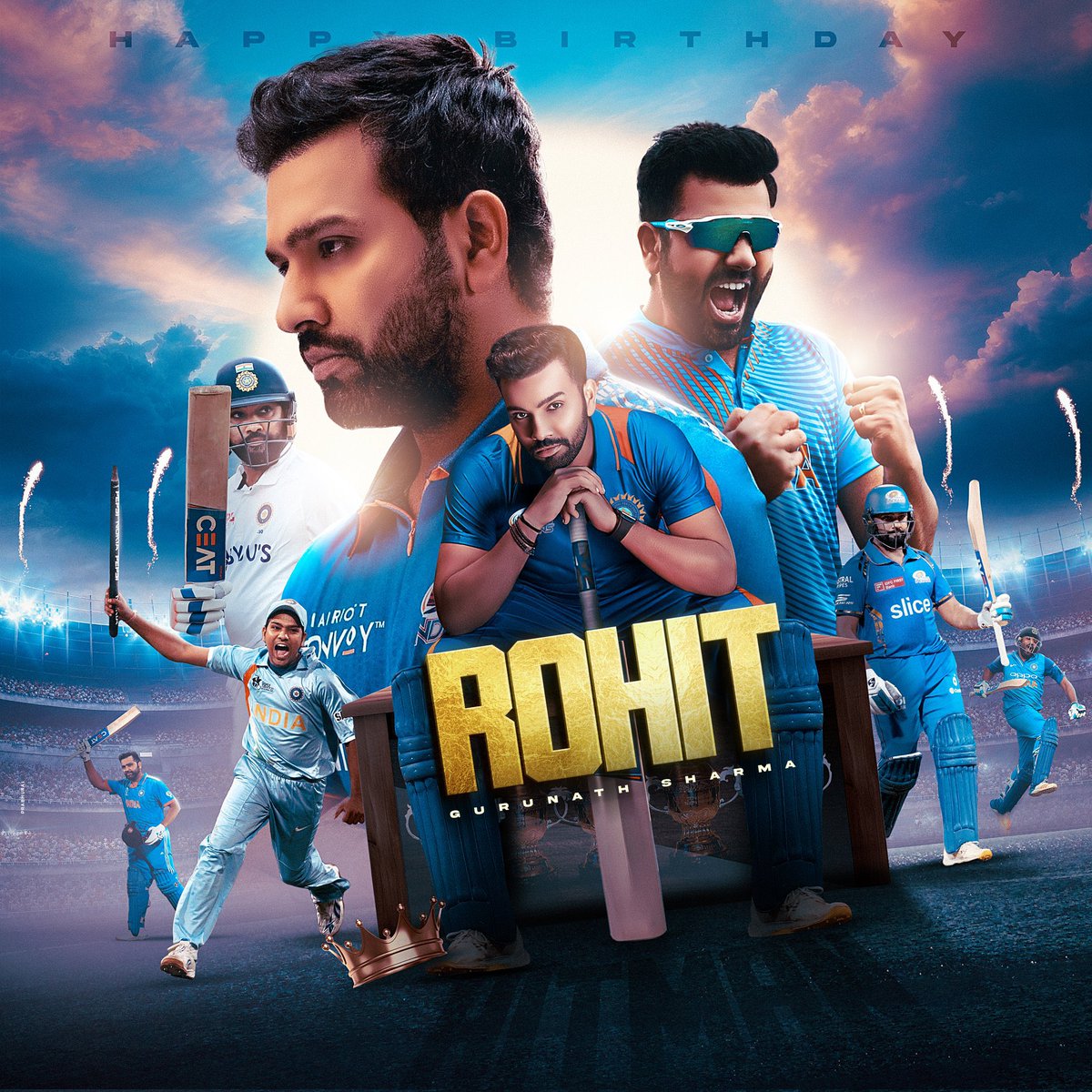 Wishing a very Happy Birthday to our Indian Captain, The Hitman @ImRo45, from the Man of Masses @AlwaysRamCharan fans! May you continue dominating the field and keep winning matches for the nation! #HappyBirthdayRohit