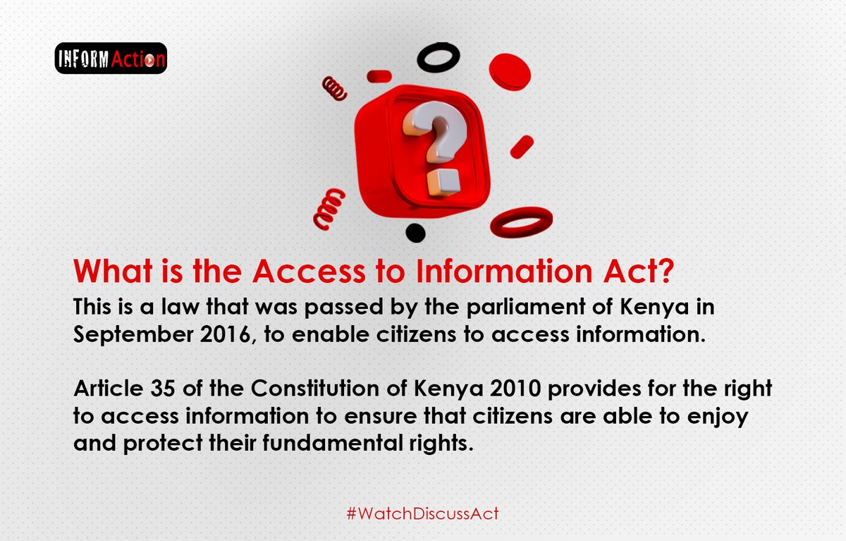 🔍 Ever heard of the Access to Information Act in Kenya? Did you know that access to information is a fundamental right? 🤔 💡Let's break it down and understand how it impacts our lives. Share your thoughts and let's learn together! #WatchDiscussAct