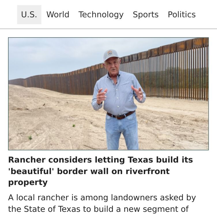 Rancher considers letting Texas build its 'beautiful' border wall on riverfront property. majordigest.com/us/2024/04/30/…

#majordigest #news #nationalnews #usnews #usanews #breakingnews #randomnews