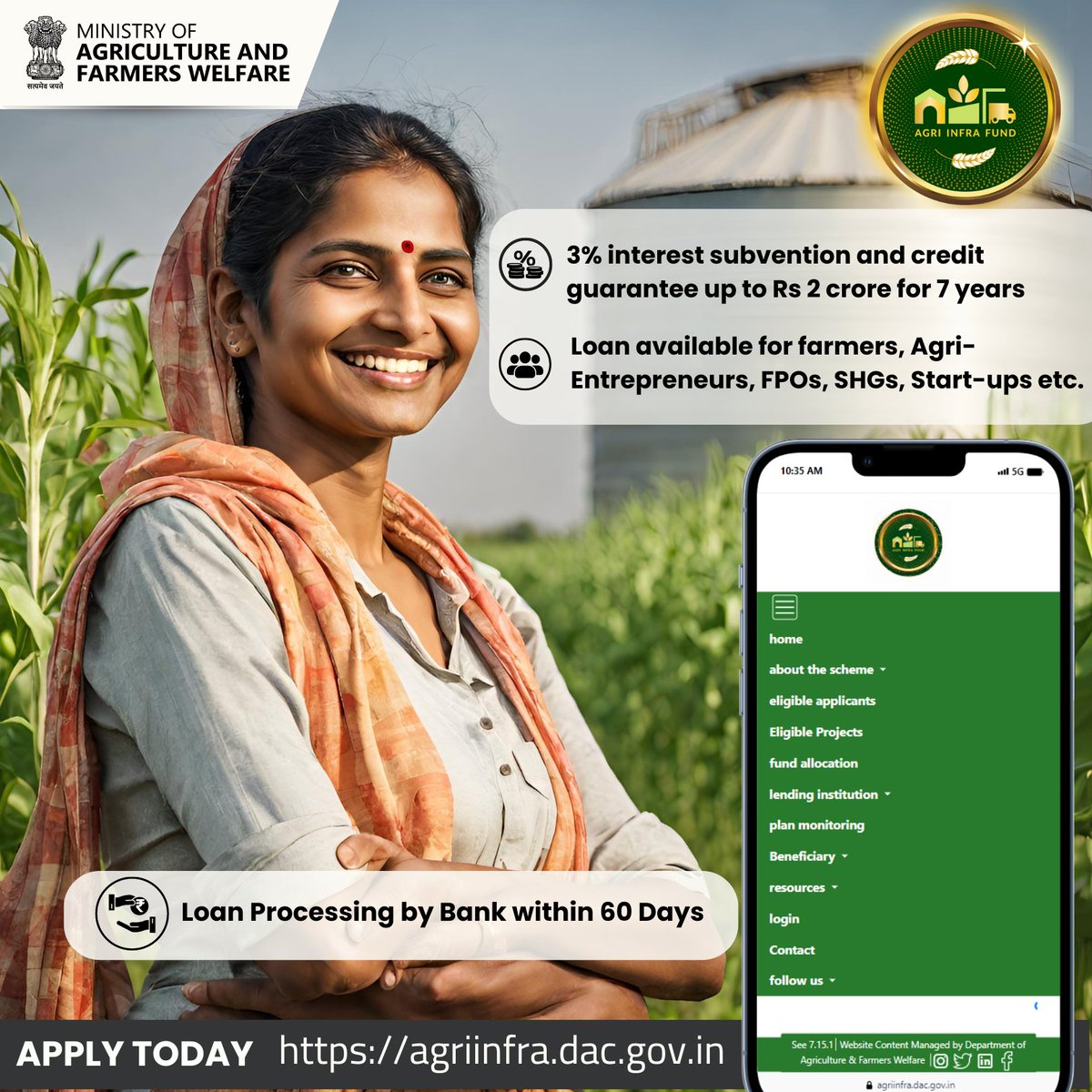 The @AgriInfraFund (#AIF) Scheme opens up new #possibilities and elevates the lives of farmers and the Indian #agriculture sector by empowering them to flourish and make significant contributions to a #sustainable future through the establishment of cutting-edge processing units