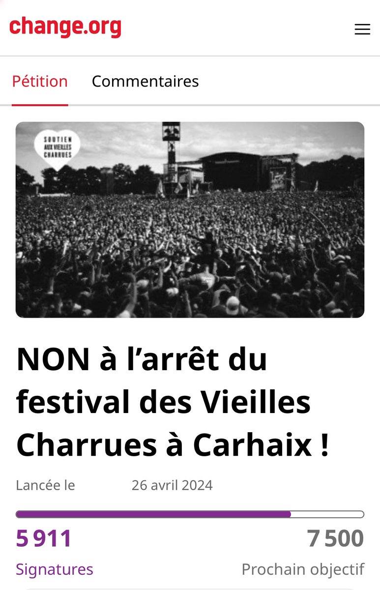 Je vous parlais la semaine dernière du festival des #VieillesCharrues en grande difficulté après les attaques toutes personnelles et musclées du maire de #Carhaix. Un comité de soutien a lancé cette pétition: chng.it/qgmNg7qnxx