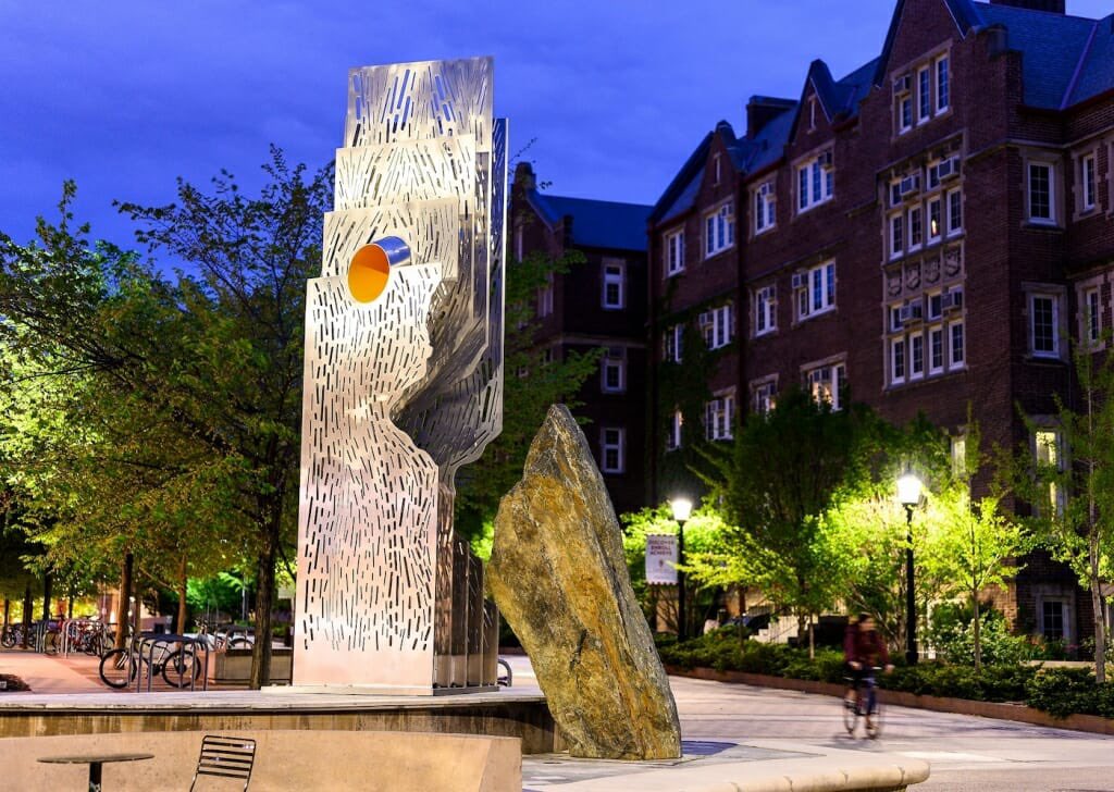 In last decade’s renovation of the Library Mall space at UW-Madison, the open speaker’s podium that was built into campus post-Vietnam specifically to facilitate protest & assembly was torn down & replaced with a non-functional sculpture called “Both/And – Tolerance/Innovation.”