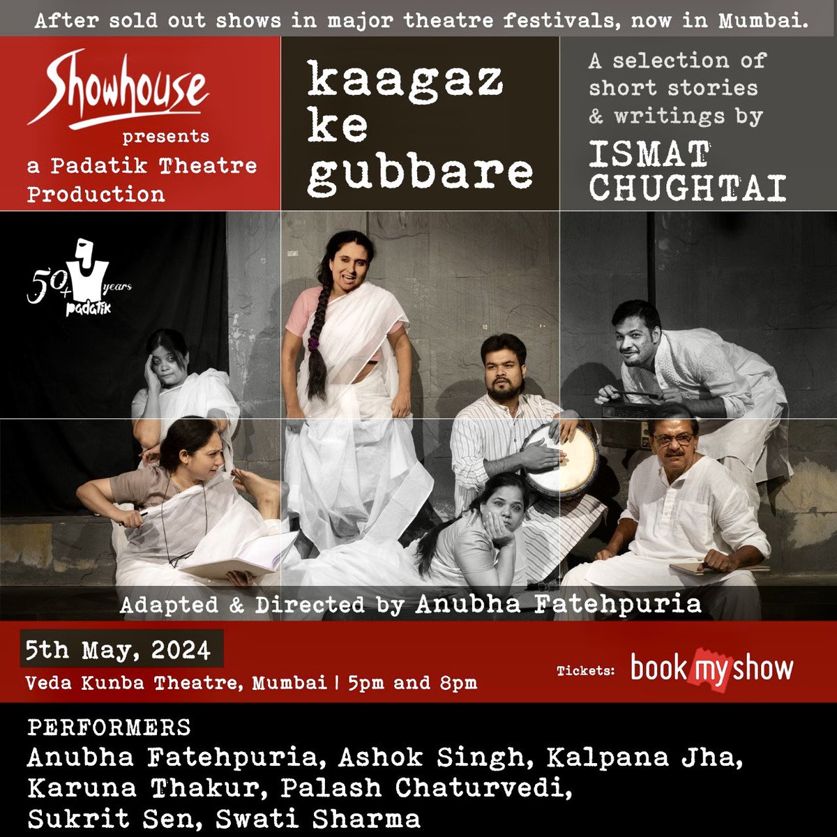Few seats still available on bookmyshow.com . This brilliant play not to be missed !