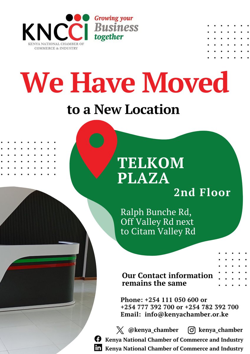 We have moved to our new office at Telkom Plaza on Ralph Bunche Rd.