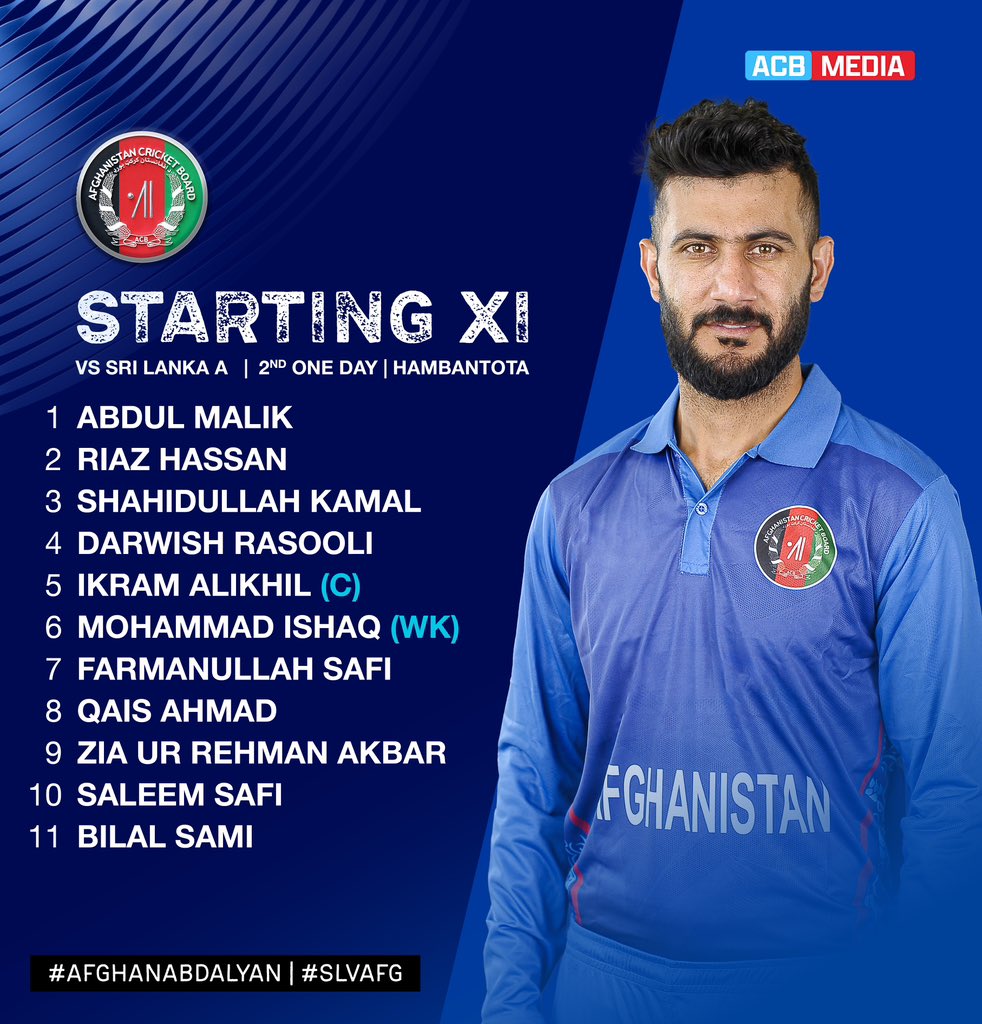 🚨 STARTING XI 🚨

Here's AfghanAbdalyan's playing XI for the 2nd One Day Match against Sri Lanka A in Hambantota. 👍

Go well, Lads! 

#AfghanAbdalyan | #SLvAFG