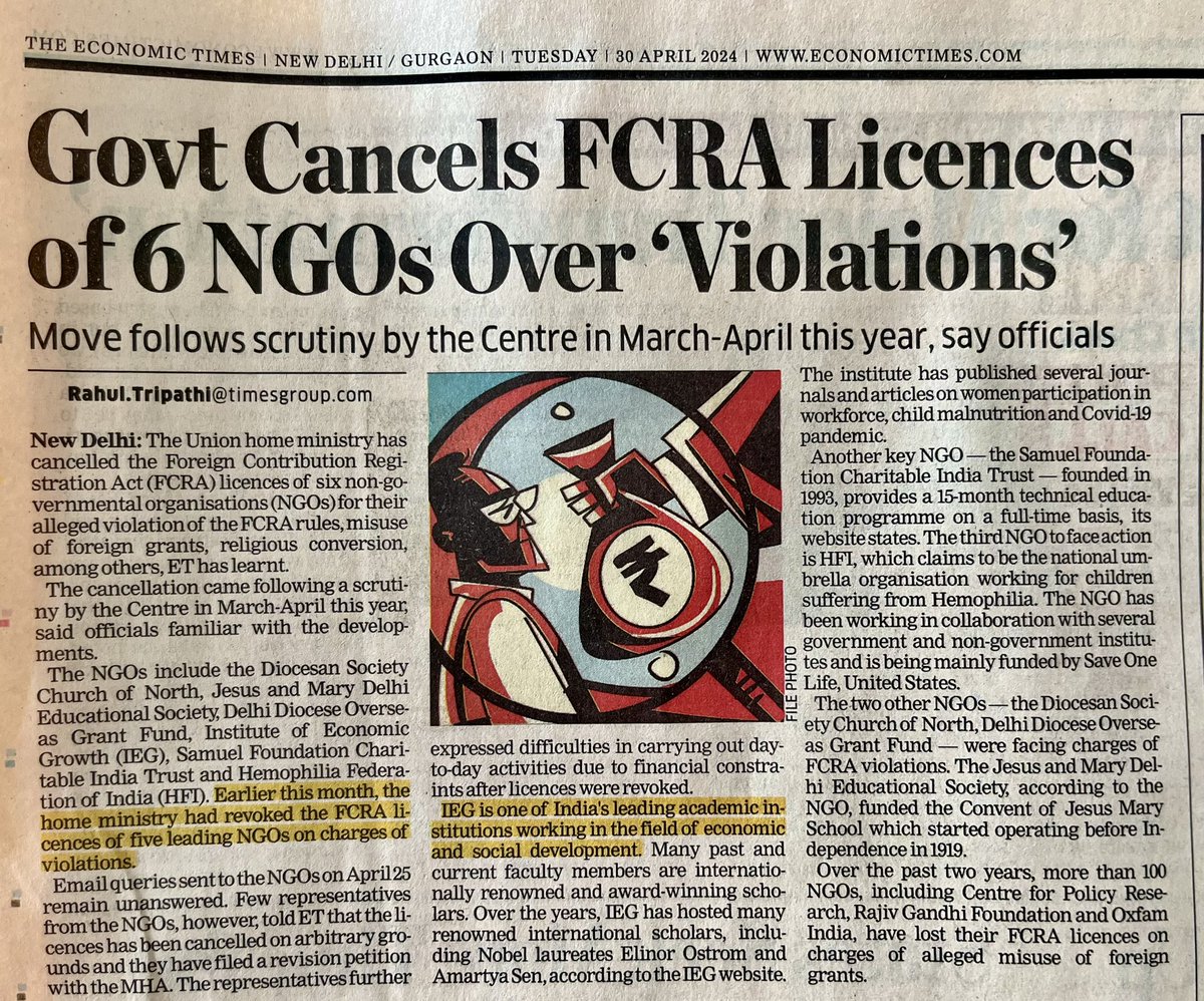 #ETExclusive: Govt revokes #FCRA license of six more #NGOs on charges of violation including their involvement in religious conversion, publishing journals. @ETPolitics.