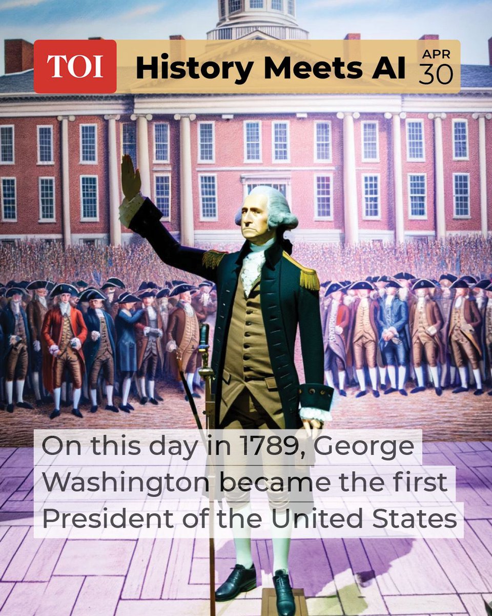 #HistoryMeetsAI | On April 30, 1789, #GeorgeWashington, standing on the balcony of Federal Hall on Wall Street in New York, took his oath of office as the first President of the United States.

#president #USA #Washington