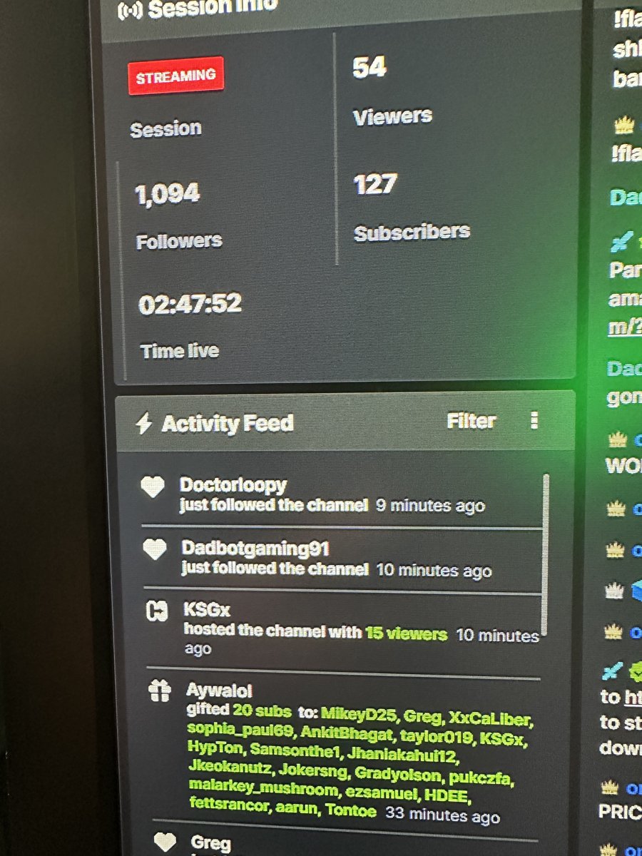 Listen tonight was fuckin wild. Front page, hosts, gifted subs to the community, new members to #BigNation. Absolute beautiful chaos. Thank you to everyone who stopped in. Shout out to @Thundabear560 and @XxTheRealKSGxX for the crazy hosts and to @Stewie_griff420, aywalol, and