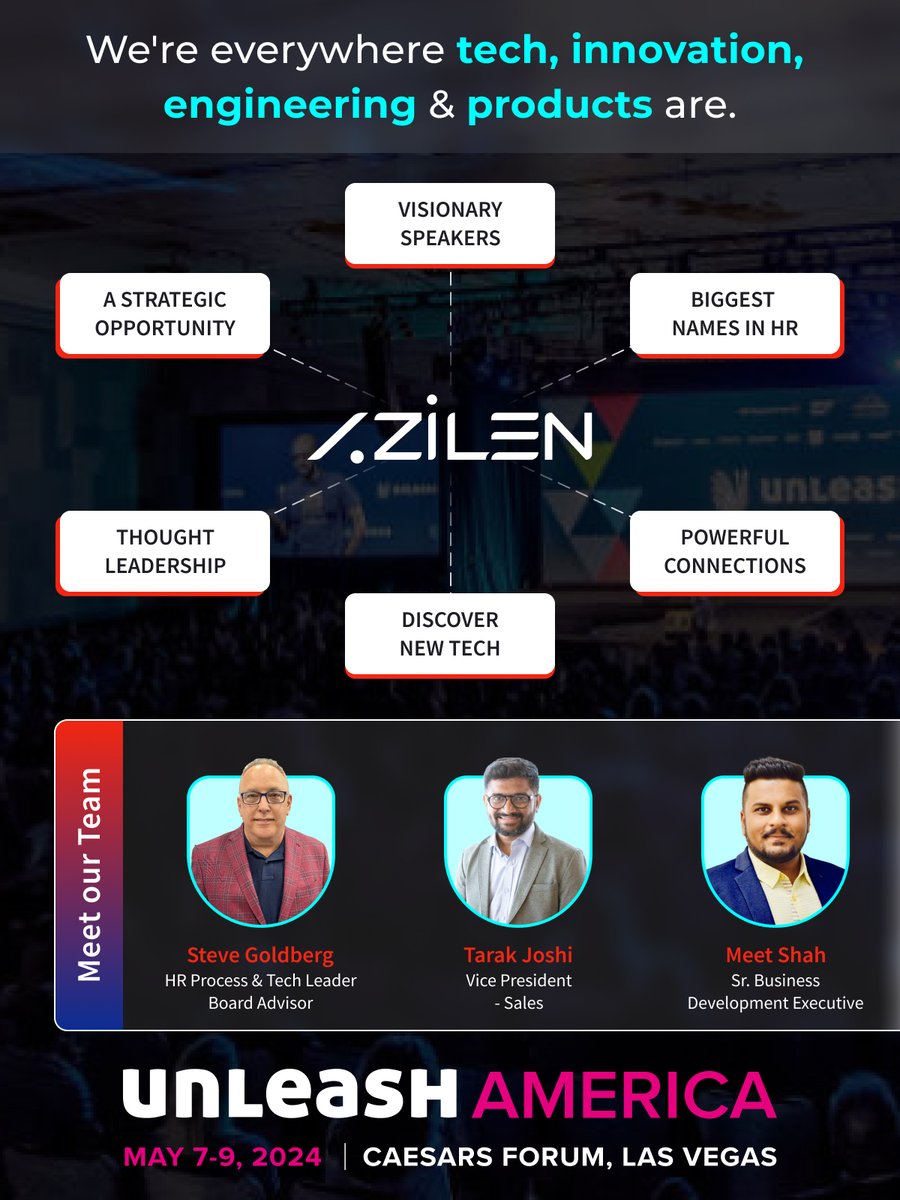 #UNLEASHAmerica is one of the most inspiring communities on #HR globally.

Being a #ProductEngineering company, we're at the center of everything regarding tech, innovation, engineering, and products.

Let's book a prior meeting to meet our team at UNLEASH America.

#Azilen