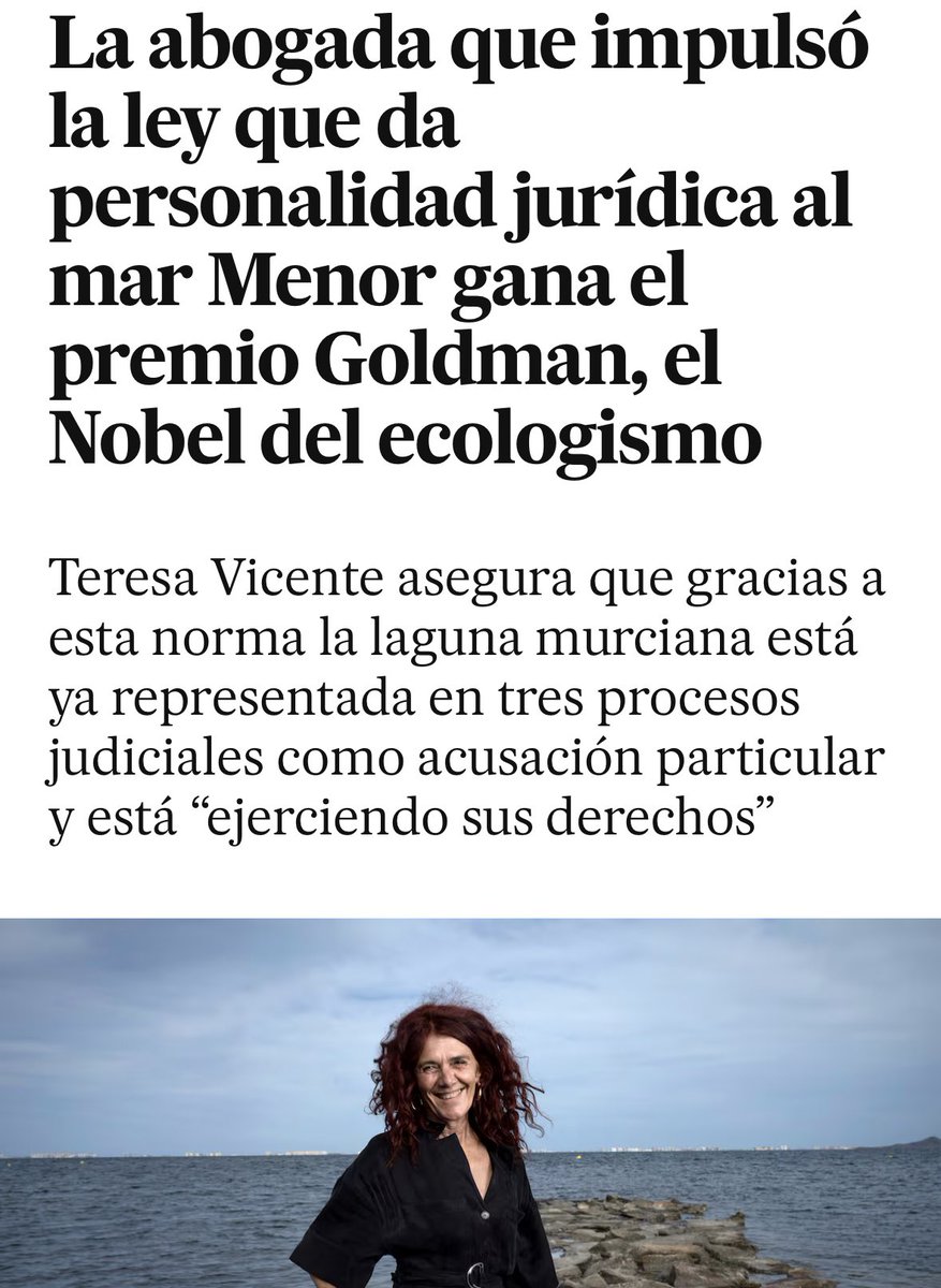 Felicidades Teresa Vicente por este premio tan merecido. En estos tiempos en los que los que nos gobiernan quieren dejar aún más desprotegido el Mar Menor, solo la lucha en el terreno de las ideas y la movilización ciudadana puede salvarnos. Y tú eres un referente en ambas.