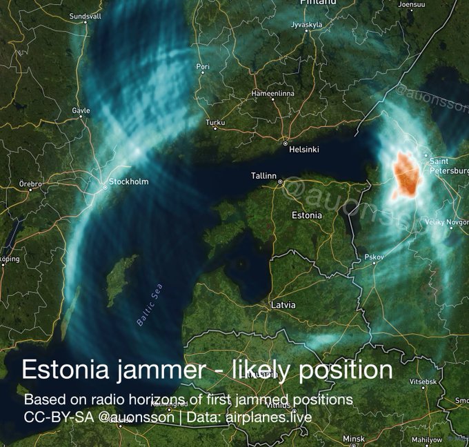 2/4 It is located in russia, approximately halfway to St. Petersburg from Narva, Estonia. This conclusion is supported by mapping the highest density of intersecting radio horizons of jammed aircraft on a map, and a drone-based method also reinforces this finding.