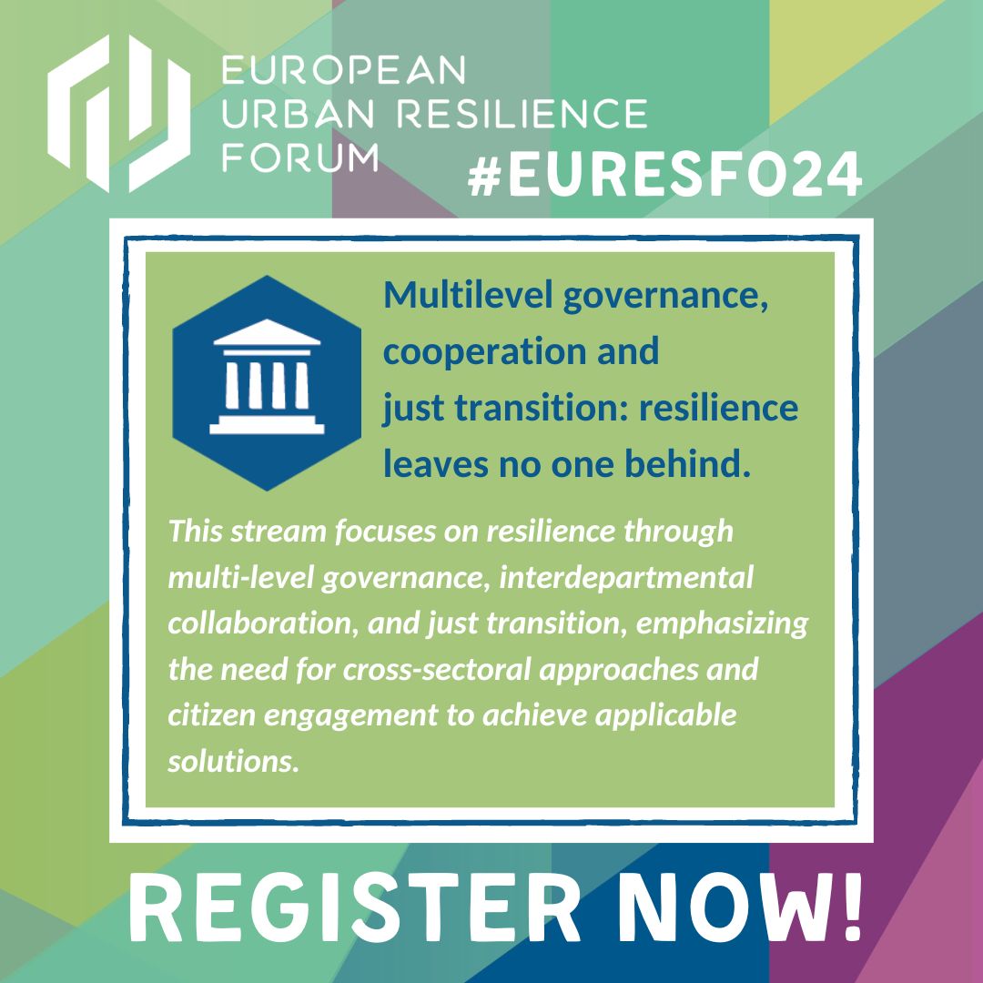 🔎Discover the thematic stream 'Multilevel governance, cooperation, and just transition: resilience leaves no one behind' here: urbanresilienceforum.eu/programme/sess…
On our website you can find all four #EURESFO24 thematic streams❕
Join the conversation and register today! #UrbanResilience