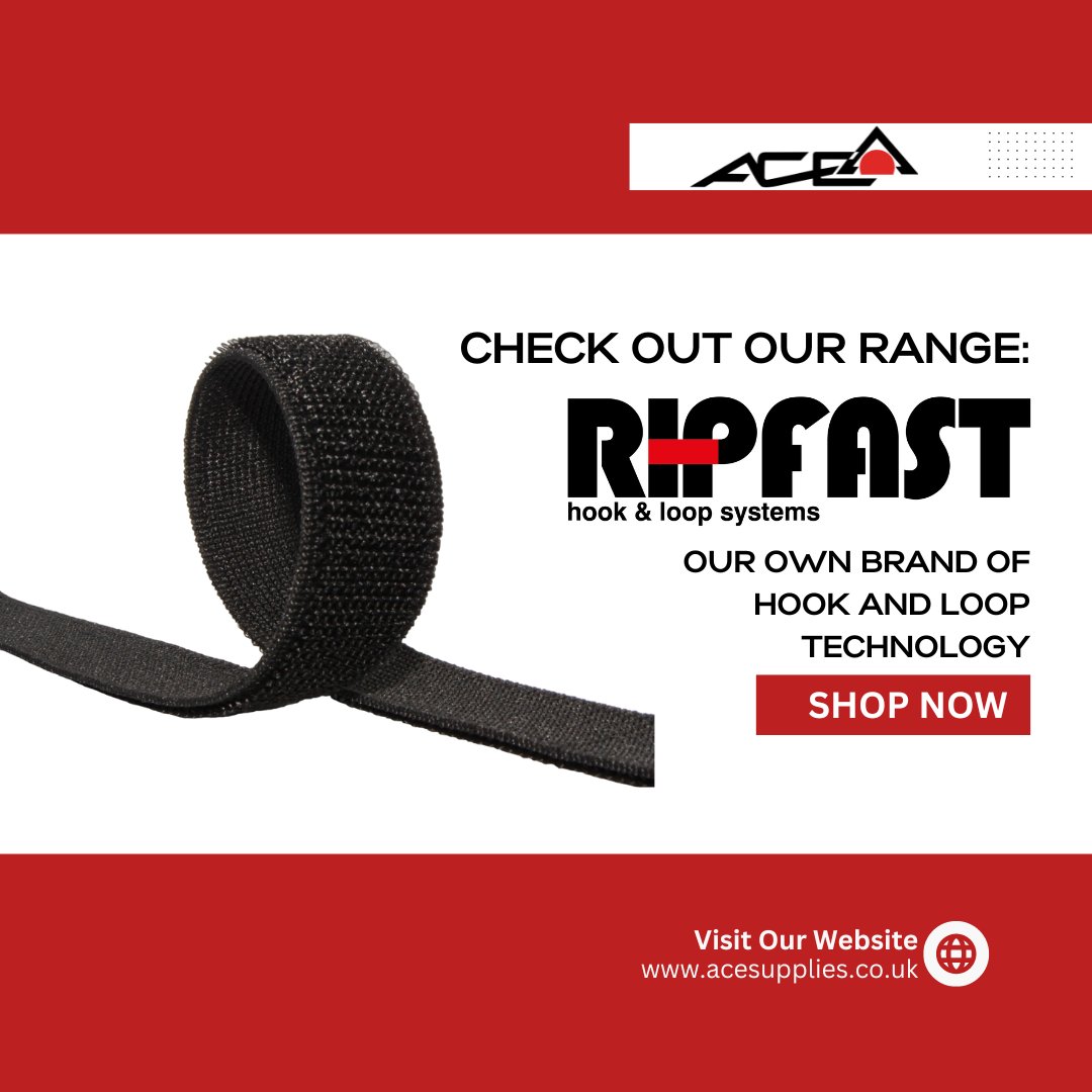 Our versatile hook and loop tape is suitable for most applications. We pride ourselves on the quality of the products that we supply. RIPFAST is a breathable, lightweight fabric with a high tensile strength and great ability to withstand heat.

Buy here - acesupplies.co.uk/product-catego…