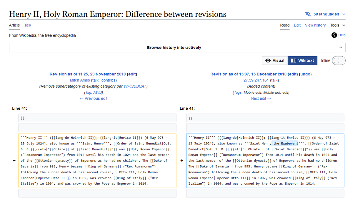 Five years ago, an anonymous Wikipedian made their sole contribution: the claim that Emperor Henry II was also known as St Henry “the Exuberant”. This can now be found in at least 6 books, including three by academics and one by a monk. google.com/search?q=%22he… #medievalTwitter