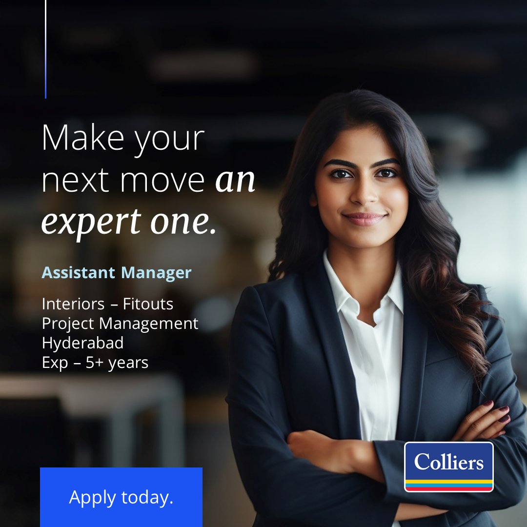 #HiringAlert 

We are on the lookout for an Interior Fitouts professional to elevate our corporate fitout solutions in Hyderabad. 

Explore more roles: ow.ly/uSwp50Rshr3

#ColliersIndia #IndiaRealEstate #hyderabad #jobopportunity #AcceleratingSuccess #jobboard #walkindrive