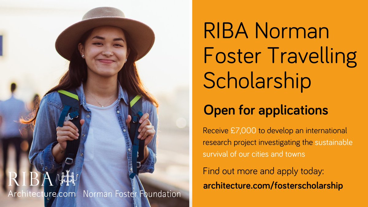 Our RIBA Norman Foster Travelling Scholarship awards £7,000 to a student of architecture to support international research on the sustainable survival of cities and towns. 📅 Deadline: 16 May 2024 👉 Find out more: ow.ly/Zh9p50Re4gR