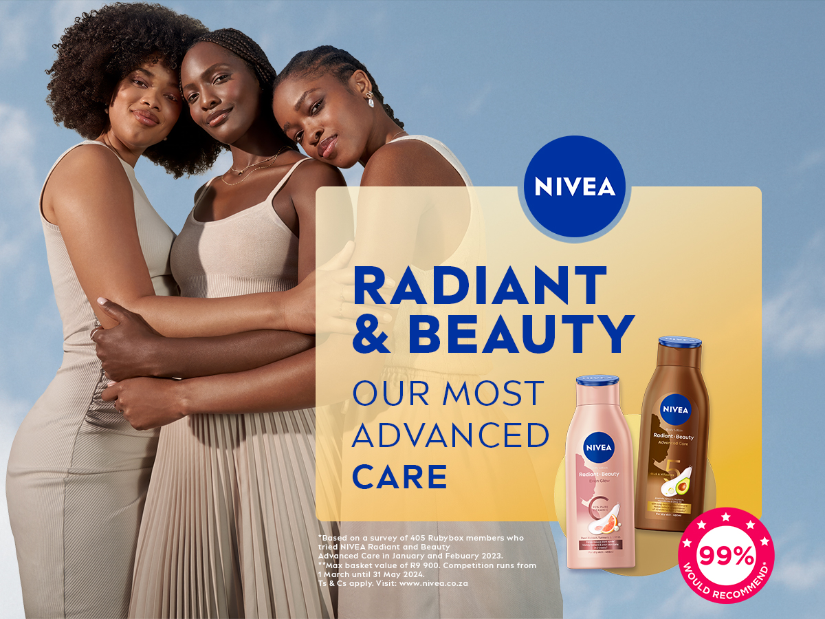 Win this Friday with NIVEA Radiant & Beauty body lotions and creams. There’s R10 000 up for grabs if you answer with the phrase “NIVEA for your shade of beautiful”. Enter now and send ‘NIVEA’ to WhatsApp on 061 700 0800 and we could be calling you.
Ts & Cs apply. #NIVEARadiant